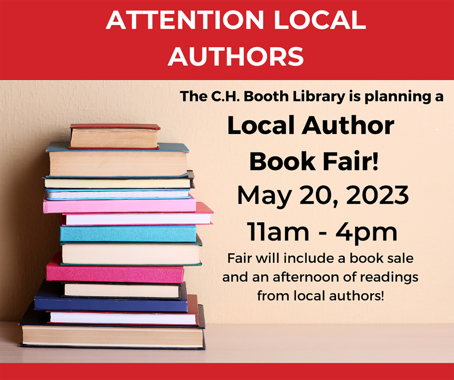 The C.H. Booth Library is hosting an upcoming Local Author Fair - C. H ...